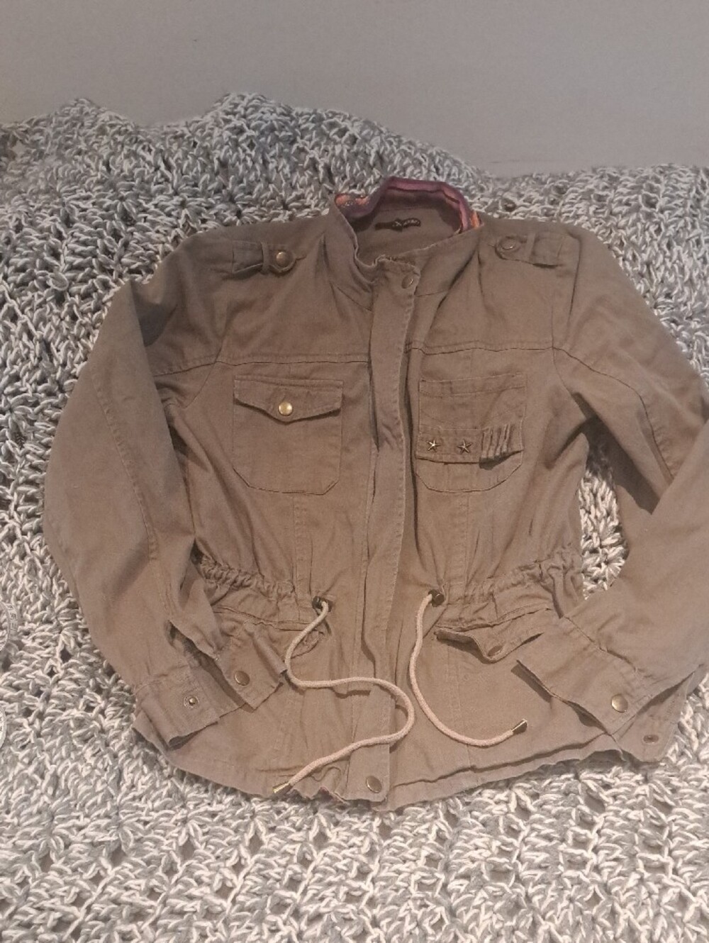 462-Ladakh Olive Utility Jacket Contrast Lining Military Style Drawstring Waist - Picture 11 of 14